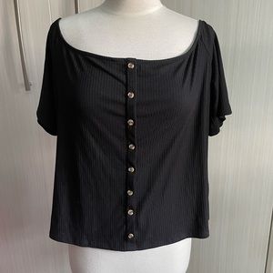 H&M crop black button down short sleeve top NWT fox XXL